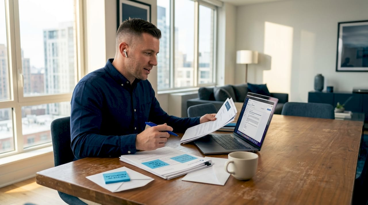 Entrepreneur reviews LLC documents at home