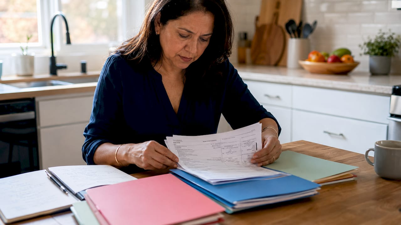 Accountant organizing LLC tax documents at desk