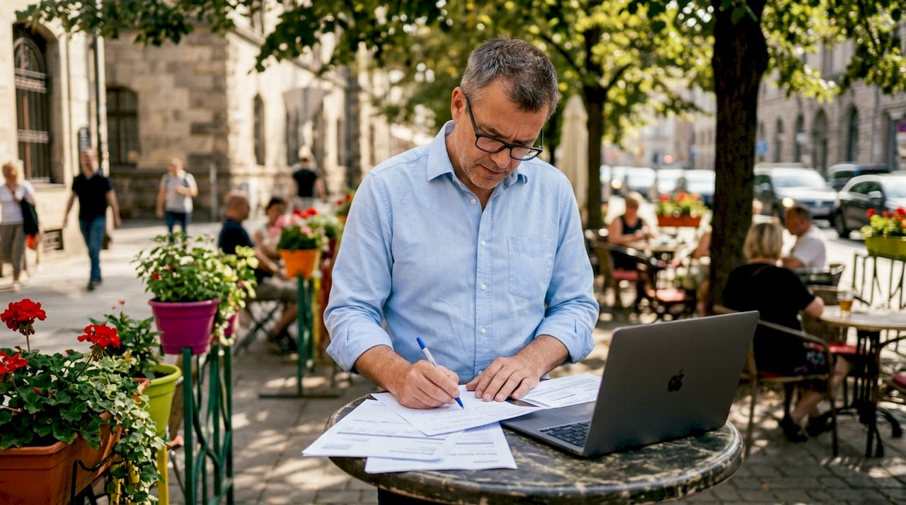 Entrepreneur reviewing LLC fees documents