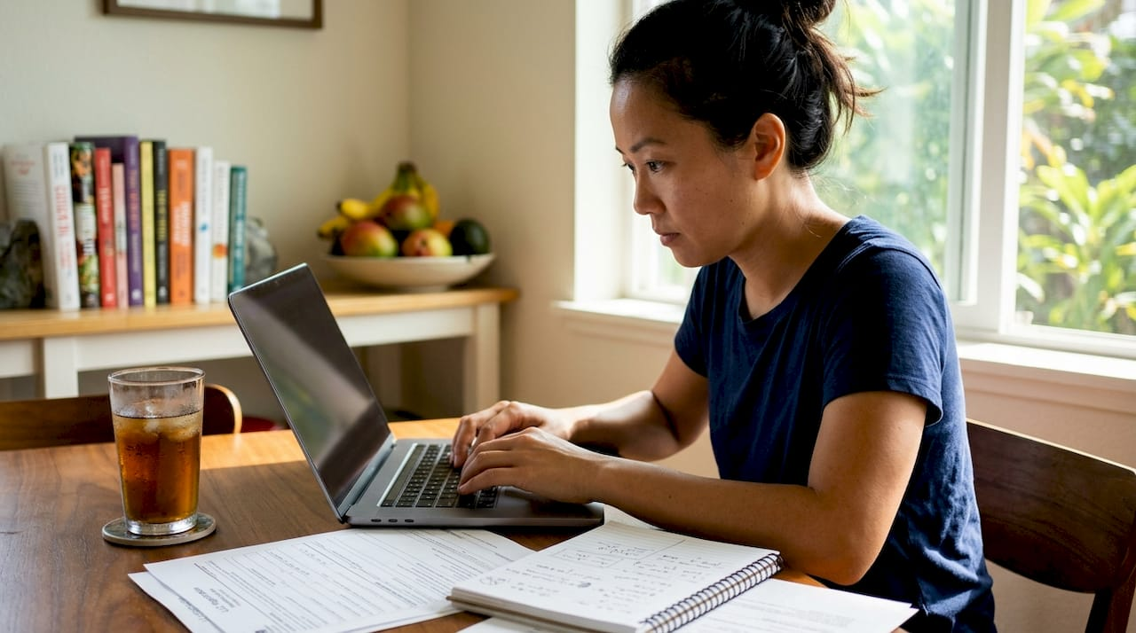 Woman registering LLC in Hawaiian home office
