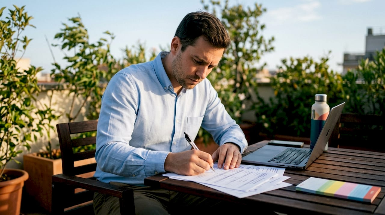 Entrepreneur completing LLC formation documents at home desk