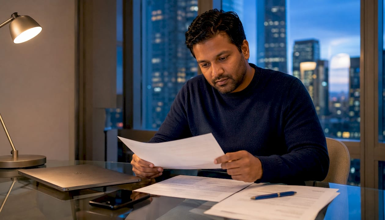 Non-resident reviewing LLC paperwork at desk