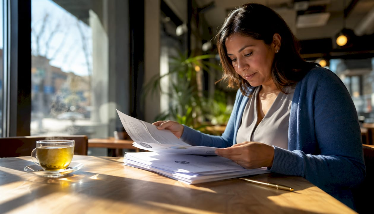 Woman organizing incorporation paperwork at desk