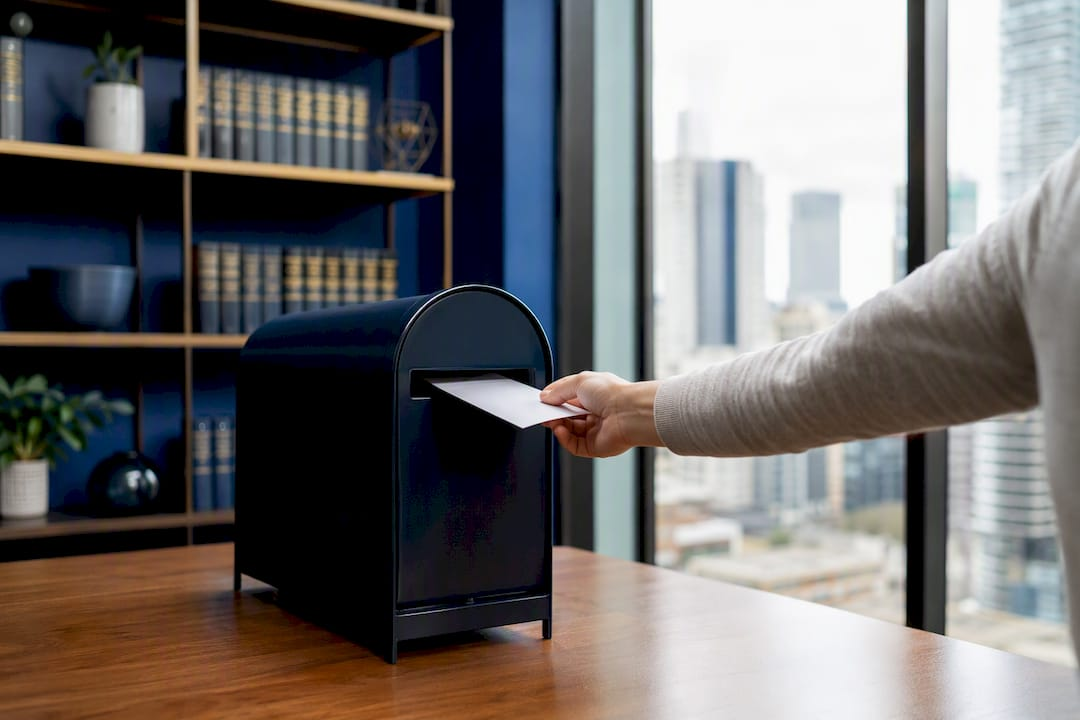 Professional mailbox with suite number and keys