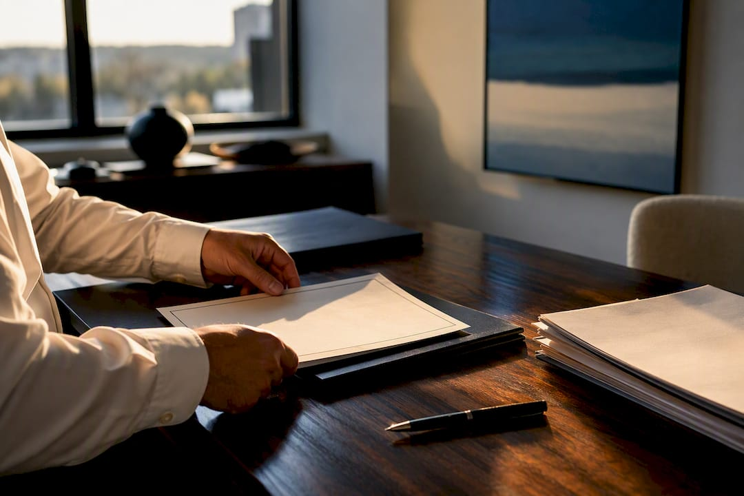 Hands organizing blank LLC paperwork