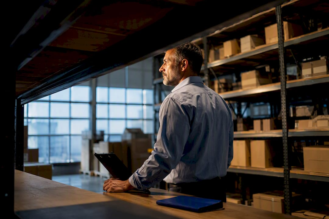 U.S. agent reviewing warehouse operations